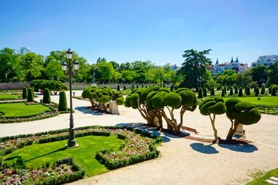 park del retiro landscape in madrid, spain