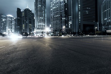 the light trails on the modern building background in shanghai china