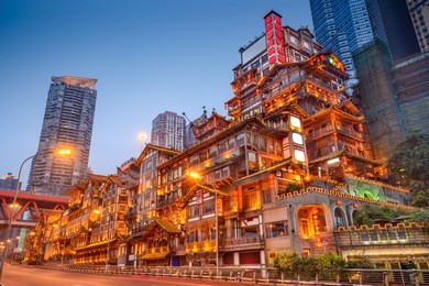 chongqing, china at hongyadong traditional district.