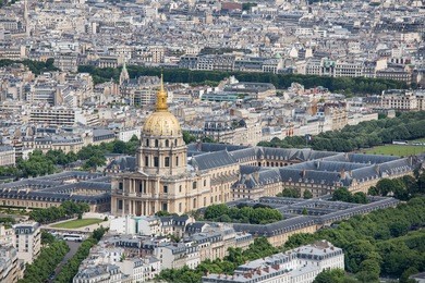 aerial panorama of paris from montparnasse tower with view at dome des invalides