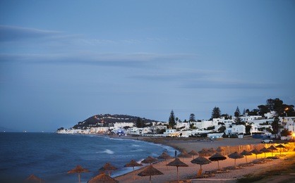 evening view to the beach in gammarth tunis, tunisia