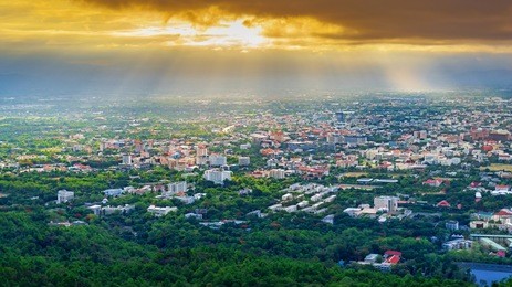 the  aerial panorama view of chiang mai city with sunrise and clouds, thailand