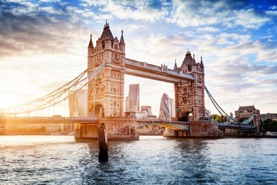 tower bridge in london, the uk. sunset with beautiful clouds. drawbridge opening. one of english symbols