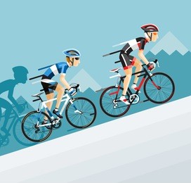 the group of cyclists man in road bicycle racing go to the mountain. vector illustrator.