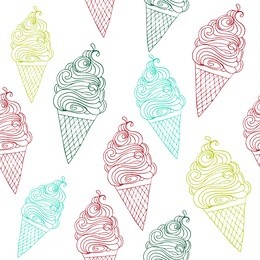 vector seamless ice cream pattern with hand drawn outline ice cream illustrations