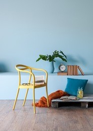 modern interior style with blue wall