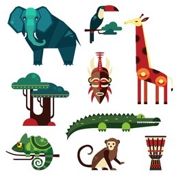 geometric flat africa animals and plants vector