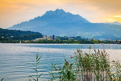 lucerne lake in evening, switzerland