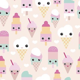 seamless colorful pastel popsicle adorable kawaii summer candy lollipop ice cream illustration background pattern in vector