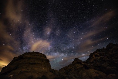 beautiful night starry sky with rising milky way over the valley of fire state park nevada