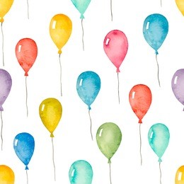 watercolor seamless pattern with colorful balloons, vector illustration.