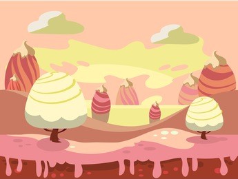 cartoon fairy tale landscape. candy land illustration for game background
