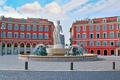 fountain soleil on place massena in nice, france