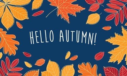 hello autumn! hand drawn different colored autumn leaves. background for your design. 