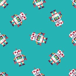 vintage robot flat icon,eps 10 seamless pattern background
