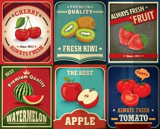 vintage farm fresh fruit poster design set