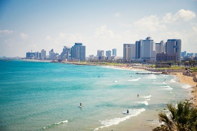 view from the shore to the modern district of tel aviv