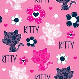 seamless pattern with cat and flowers vector illustration