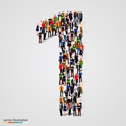 large group of people in number 1 one form. people font. vector illustration