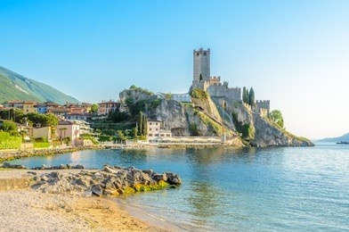 beautiful peaceful lake garda, italy. sunset.