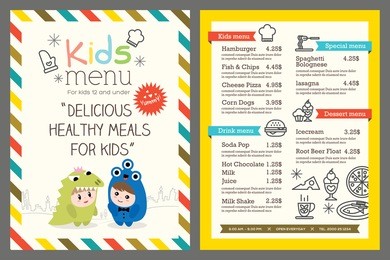 cute colorful kids meal menu vector template