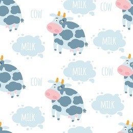 cow and milk  vector seamless pattern. farm  background