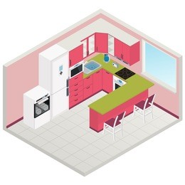 vector isometric kitchen interior - 3d illustration