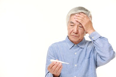senior japanese man with fever