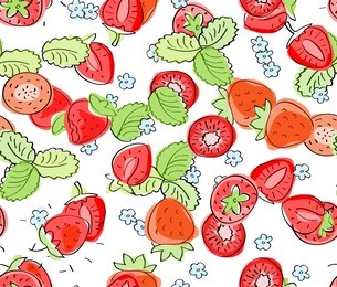 strawberry seamless pattern. doodle sketch fruits. summer background.
