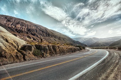 cinematic road landcape. humahuaca valley, altiplano, argentina