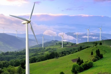 eco power. wind turbines generating electricity