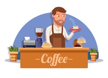 barista working with espresso machine vector flat  illustration