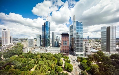 frankfurt aerial cityscape panorama of the skyscrapers in downtown