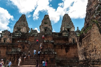 sight of the central prasat in the archaeological pre rup place in siam reap, cambodia