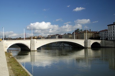 the bridge (pont) bonaparte above river saone in lyon. france.