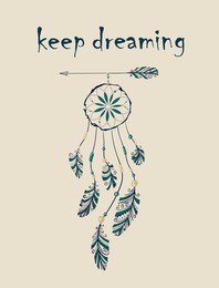 card with native indian-american dreamcatcher hanging on arrow.