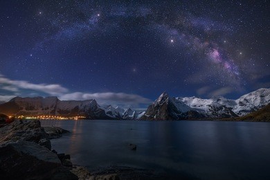 starry night.
our home galaxy over the the village of hamnoy in the circle arctic of norway.