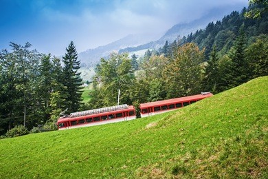 railway on rigi mountain in alps, switzerland