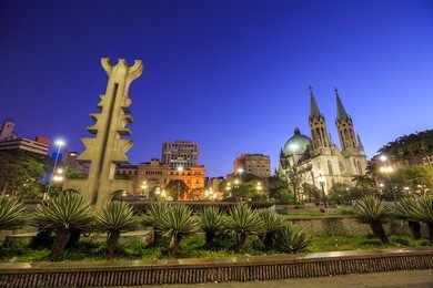 se cathedral in downtown sao paulo brazil at twilight