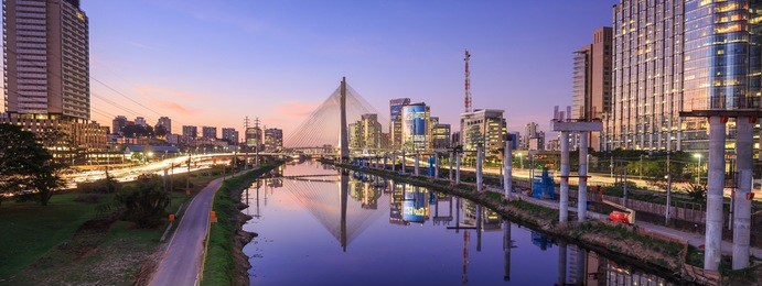 octavio frias de oliveira bridge in sao paulo brazil at twilight