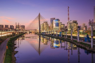 octavio frias de oliveira bridge in sao paulo brazil at twilight