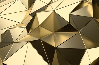 abstract 3d rendering of gold surface. futuristic background with lines and low poly shape.