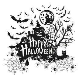 set of halloween silhouette on white background