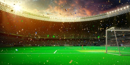 evening stadium arena soccer field championship win! confetti and tinsel . yellow toning