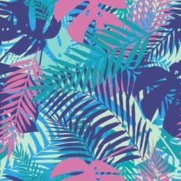 fashion tropical seamless pattern. colorful palm leaves. modern trendy endless background. vector.