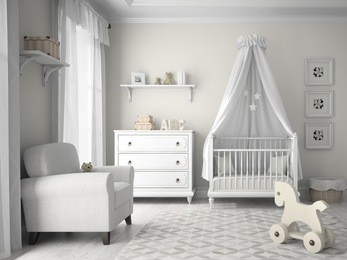 classic children room in white color 3d rendering 