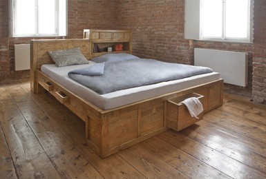 wooden bed with drawer