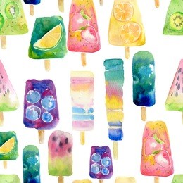 seamless pattern with hand drawn watercolor ice cream. dessert for wrapping, fabric, wallpaper, textile. bright background on white