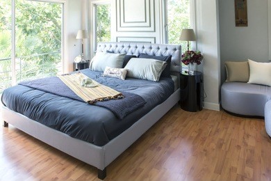 furnished master bedroom in new luxury home.