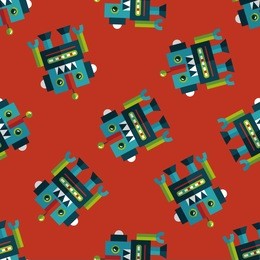 vintage robot flat icon,eps 10 seamless pattern background